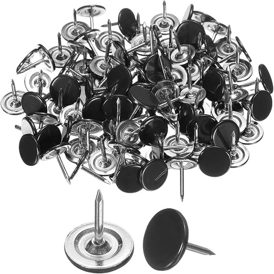 uxcell 150Pcs Upholstery Tacks, 11mmx13mm Flat Head Thumb Tack Decorative Furniture Nails Push Pins for Furniture Sofa Headboards, Black
