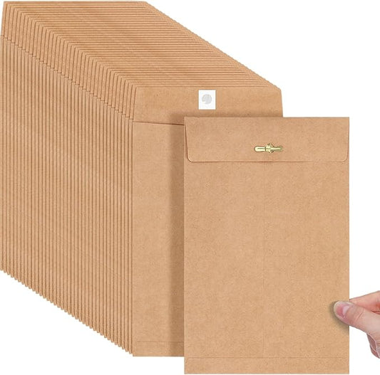 Teling 50 Pcs Manilla Envelopes Clasp Kraft Catalog with Closure for Storing Mailing 28 lb Kraft Envelope Paper for Office Document School Business Home(Brown,6 * 9)