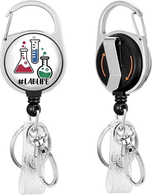LAB Life Medical Badge Reel Retractable Heavy Duty with 360°Swivel Carabiner Clip, Laboratory Science ID Badge Holder, Nurse Teacher Gifts ID Card Holder Retractable Keychain Name Badge Clip