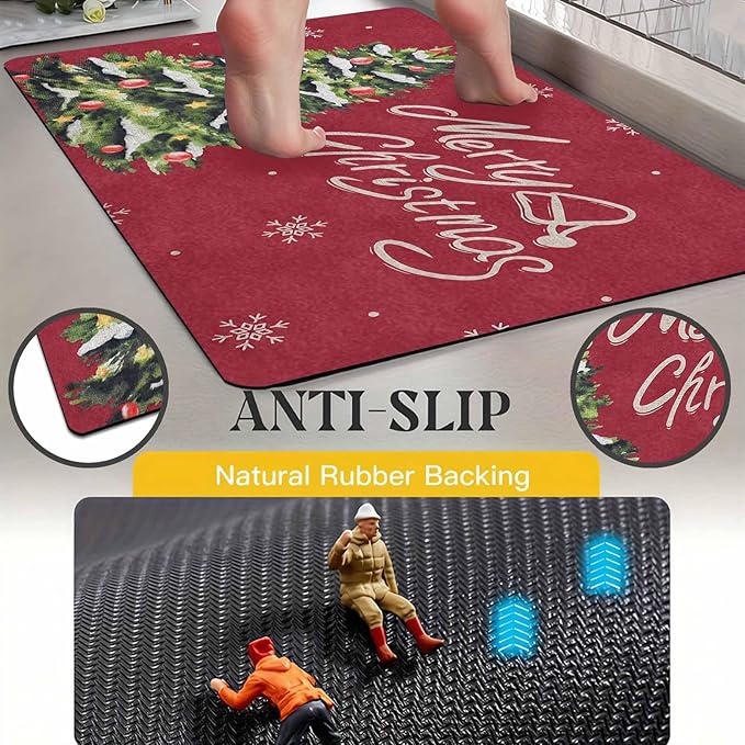 Christmas Doormat Christmas Tree Snowflakes Welcome Mat Farmhouse Floor Mats Outdoor Front Door Mat Front Porch Rugs for Thanksgiving Christmas Indoor Outdoors Decorative, 16" x 24" Inch