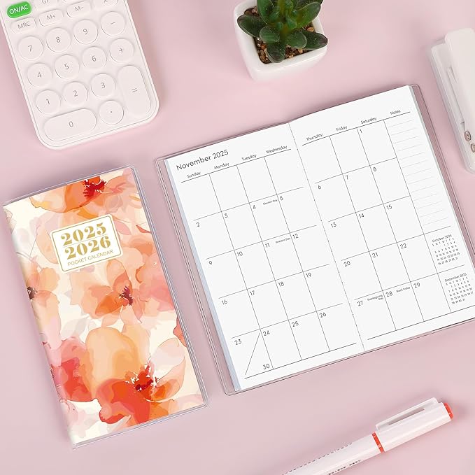 Pocket Calendar 2025-2027, Floral 2026-2027 Monthly Planner - 3.7" x 6.7" - Runs from July 2025 Until December 2027, 2026 Pocket Planner with PVC Cover for Home, School, Office Supplies