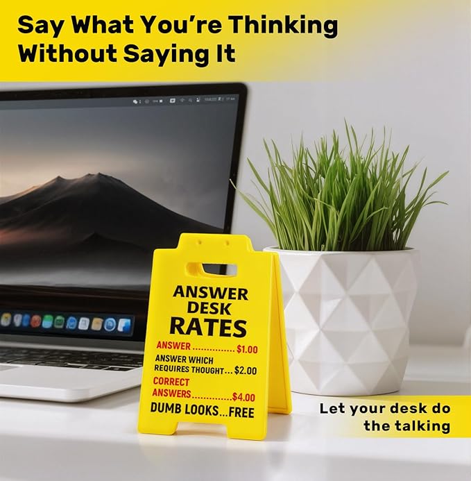 Funny Answer Desk Rates Sign, Funny Office Desk Decor Accessories for Work, Cool Office Signs Gifts for Boss Lady Coworker Teammates Employees Men Women, Cubicle Decorations