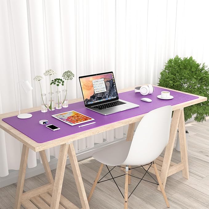 Hsurbtra Desk Pad, 48" x 17" PU Leather Desk Mat, XXXL Extended Mouse Pad, Waterproof Desktop Blotter Protector, Non-Slip Ultra Thin Large Laptop Keyboard Writing Mat for Office Home, Purple
