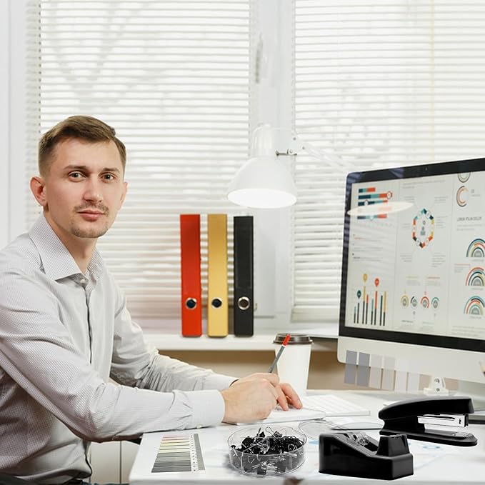 sportsvoutdoors Black Desk Accessories, Black Office Supplies, Stapler and Tape Dispenser Set, Black Desk Accessory Kit, Gift for Students, Women, Coworkers, Boss Lady, Office Clerks