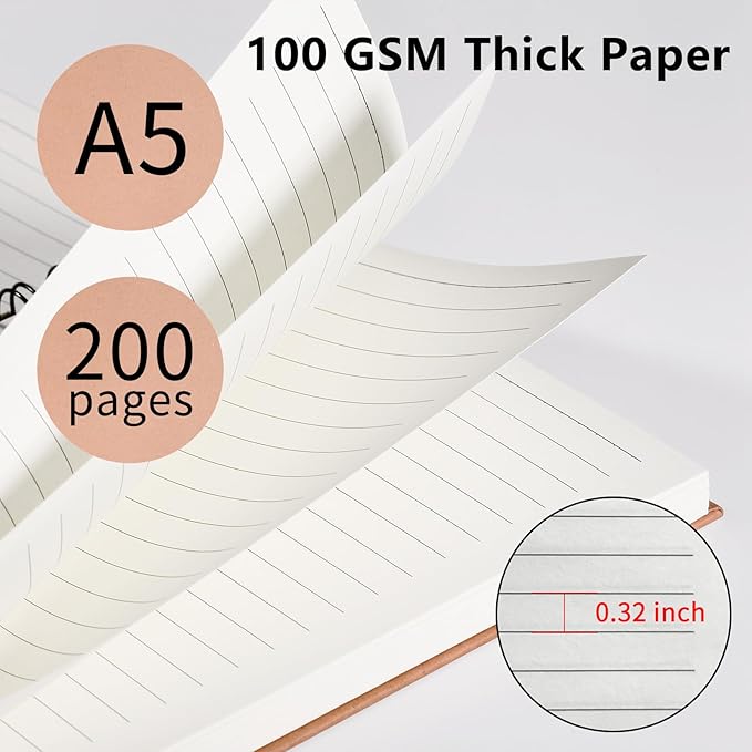 3 Pack Spiral Notebooks 5.83"x8.27", 200 Pages/100 Sheets A5 Spiral Notebook Journal, with Kraft Hard Cover, Ruled Lined Paper, for Work, School, College Students, Gifts