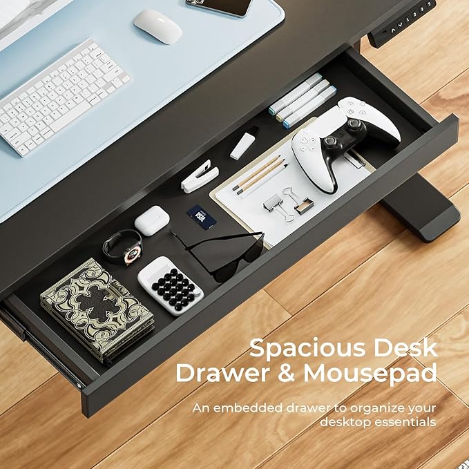 COMHOMA Electric Standing Desk with Drawers, 55 x 24 Inch Sit Stand up Desk with Monitor Stand, Laptop Stand, Height Adjustable Home Office Computer Desks with Memory Preset Controller (Ebony Black)