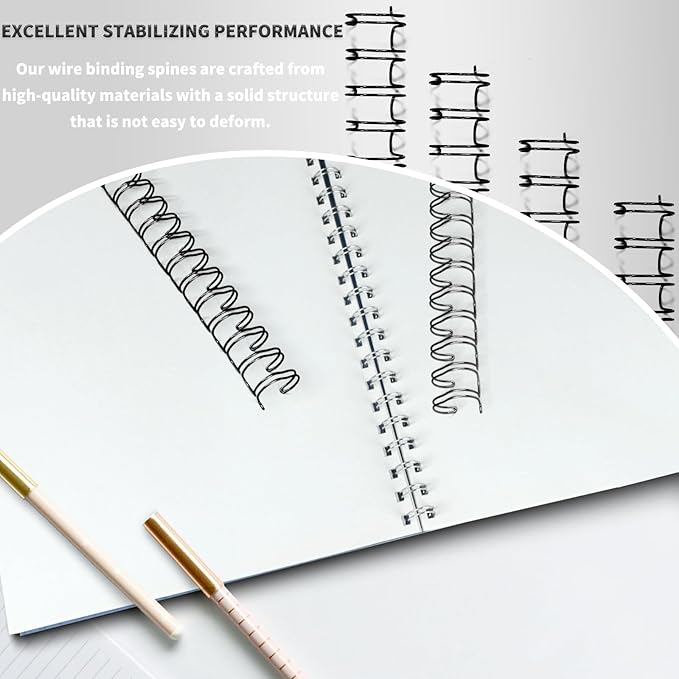 Rayson 2:1 Pitch Double Loop Wire Binding Spines, 3/8 Inch (9.5mm), 21 Loops, Black, Holds 10–70 Sheets, Pack of 100 – Metal Wire Binding Combs for Letter Size Paper