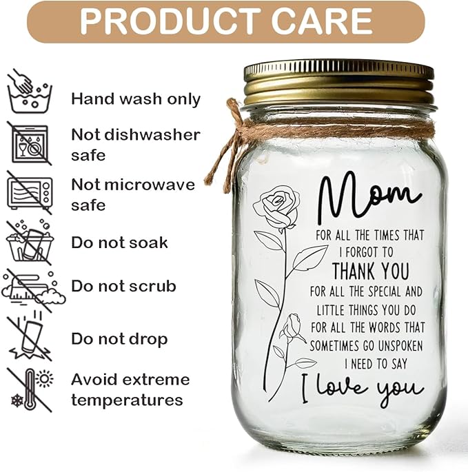 Mason Jar Night Light for Mom from Daughters, Sons, Kids, Christmas Gifts For Mom Grandma, Sentimental Best Mom Gifts for Women, Centerpiece Table Decorations, Home Decoration Lights