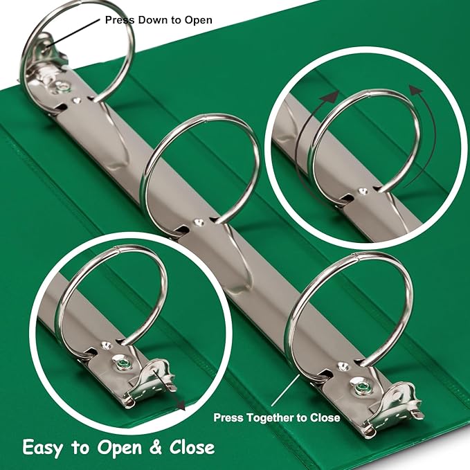 COMIX 3 Ring Binder 2 inch with Clear View Cover, 2" View Binder Holds 450 Sheets of US Letter Size Paper, 6 Pack (Green)