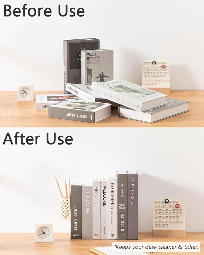 Kingsmile Book Ends, Adjustable Bookends for Shelves, Metal Bookends for Heavy Books, Book Stopper Organzier with Pen Holder for Desk, Kids Room, Office, Classroom, Library, Study Room.(Light Beige)