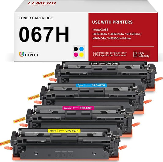 LEMERO UEXPECT 067H High Yield Toner Cartirdge Set Compatible Canon 067H 067 Toner for Color ImageClass MF656Cdw MF654Cdw LBP633Cdw LBP632Cdw MF653Cdw Printer Ink, 4 Pack