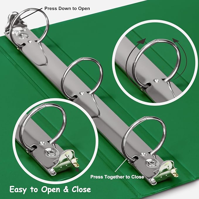 COMIX 3 Ring Binder 1.5 inch with Clear View Cover, 1.5" View Binder Holds 300 Sheets of US Letter Size Paper, 6 Pack (Green)