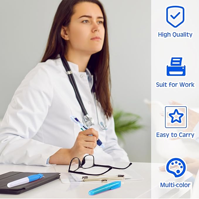 Sherr 25 Sets Retractable Nurse Pens with Mini Highlighter Permanent Marker Keychain Clip Badge Reel Pen Accessories for Nursing Students Medical Staff Office Stocking Stuffer Gift(Blue)