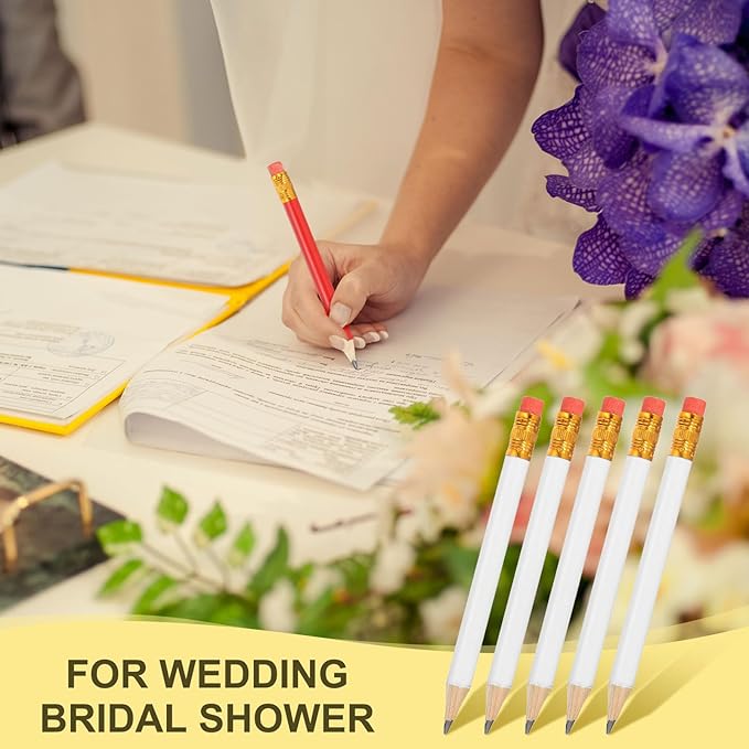 MECCANIXITY Golf Pencils with Erasers, 4" HB Mini Half Pencils Pre Sharpened Small Pens for Wedding Bridal Shower Game Office Writing Drawing(White, Pack of 20)