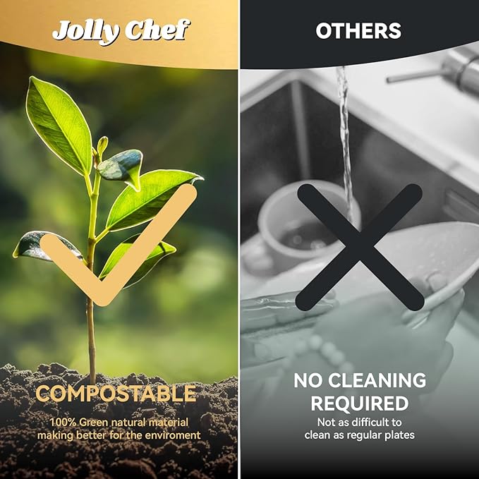 JOLLY CHEF Compostable Heavy Duty Plates 𝟭𝟬 𝗜𝗻𝗰𝗵 [𝟯𝟬𝟬 𝗣𝗮𝗰𝗸] Eco-Friendly Disposable Paper Plates Made of Bagasse Biodegradable Bulk for Party Dinner Sugarcane Thanksgiving Day (Natural)