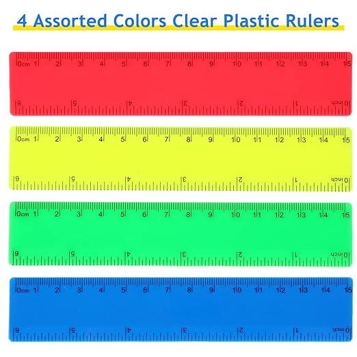 Zonon 100 Pcs 6 Inch Rulers Bulk Plastic Flexible Small Straight Rulers with Inches and Centimeters First Day of School Gift for Students Back to School Office Supplies(Bright Color, Opaque)