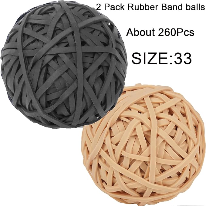 Rubber Band Ball #33 black rubber bands Light brown 2 Pack ball About 260pcs elastic Bands for Office School Home Strong Elastic Band Loop Office Supplies