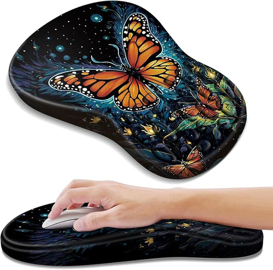 YIWEI Ergonomic Mouse Pad with Wrist Rest Support, Mousepad with Comfortable Memory Foam Wrist Rest and Non-Slip PU Base for Pain Relief, Computer, Laptop, Office, Home (Butterfly)