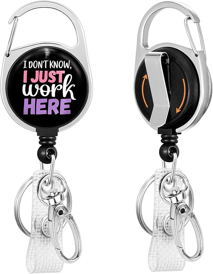 Gctriki Funny Badge Reel Retractable Heavy Duty with 360° Swivel Carabiner Clip, Fun ID Badge Holder Retractable, Cute Nurse Teacher ID Card Holder Keychain Name Badge Clip Nurse Teacher Gifts