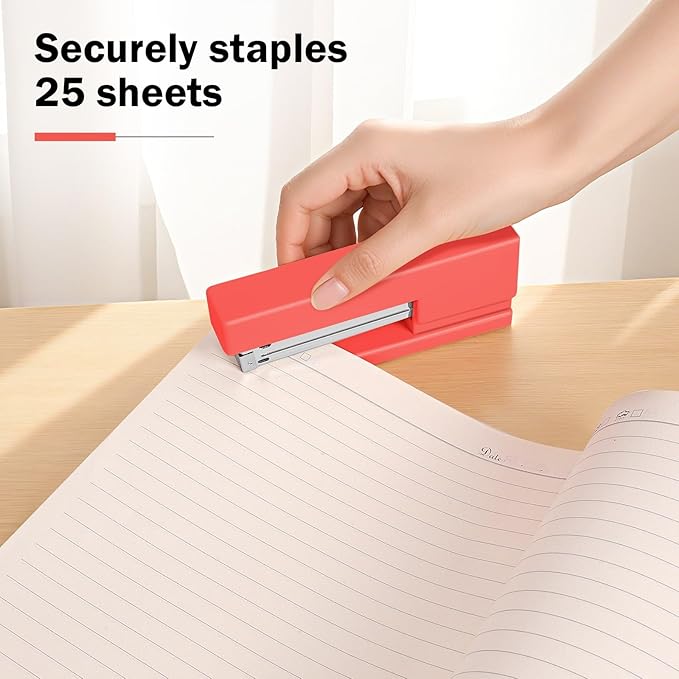 Office Desktop Stapler - 25 Sheet Capacity with 830 Staples and Staple Remover,Staplers for Desk,Non-Slip for School, Home, Orange