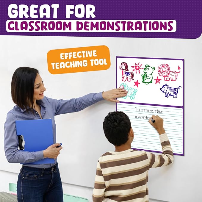 KIKIGOAL 21.5"x17" Magnetic Draw and Write Paper,Dry Erase Handwriting Lined Paper for Classroom Whiteboard, Writing Chart Page Teacher Must Have Homeschool Teaching Supplies (Draw and Write)