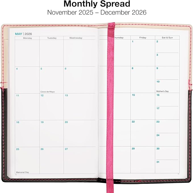2026 Pocket Planner/Pocket Calendar, 3.5"x6": Includes 14 Months (November 2025 - December 2026) / 2026 Weekly Planner/Weekly Agenda/Monthly Calendar Organizer (Pink/Black)