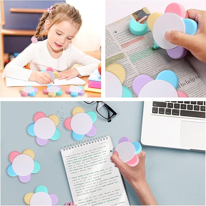 Leery Macaron Petals Highlighters,5-in-1 Flower Shape Watercolor Pen Set, Fluorescent Pastel Markers for Journaling, Note Taking, Office & School Aesthetic Supplies (5)