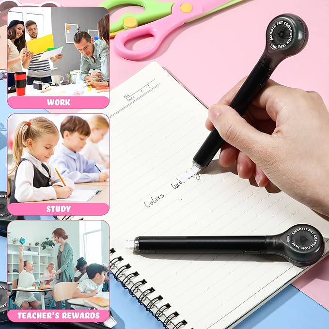 10 Pack Correction Tape Pen Correctional Ink Tape Push Pull Protective, Easy to Use Applicator for School Office Supplies, 0.2 x 236 Inch(Black Color)