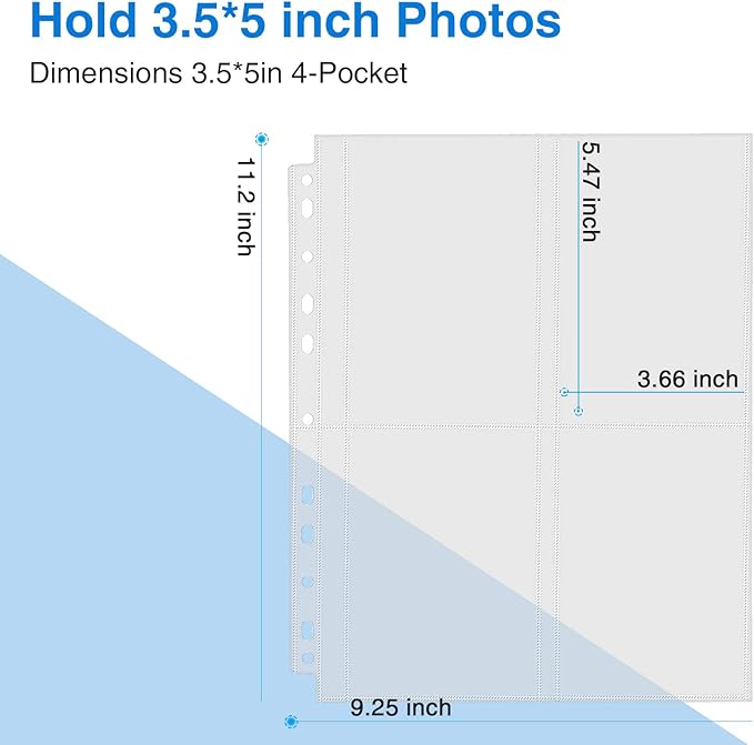 Sooez 30 Pack Heavy Duty Photo Sleeves for 3 Ring Binder (240 Pictures), 3.5x5 Plastic Album Refill Pages, Clear Archival Sleeves, Seed Binder Pages 8.5x11