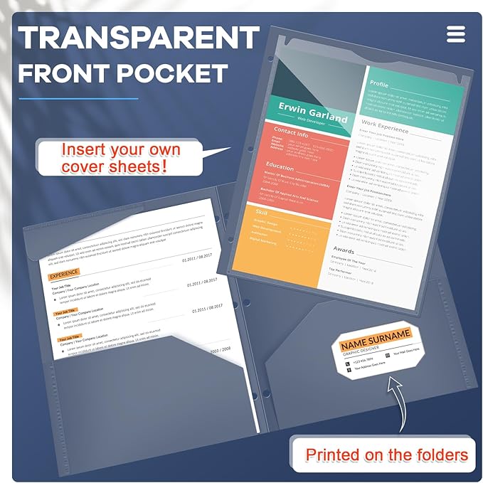 Henoyso 36 Pcs 2 Pocket Plastic Folders with Clear Front Pocket 3 Hole Punched File Folder Letter Size Take Home Documents Holder for Paper Holder Office Business Back to School Supply (Navy Blue)