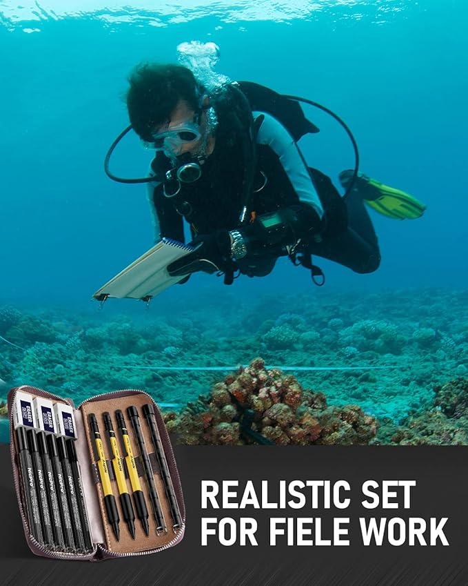 Nicpro 21PCS 1.3 mm Mechanical Pencil Set in Leather Bag with 138 Lead Refill, Eraser, Eraser Refills - Weatherproof Metal Barrel, Heavy Duty Carpenter Pencil for Outdoor Marking Drawing Woodworking