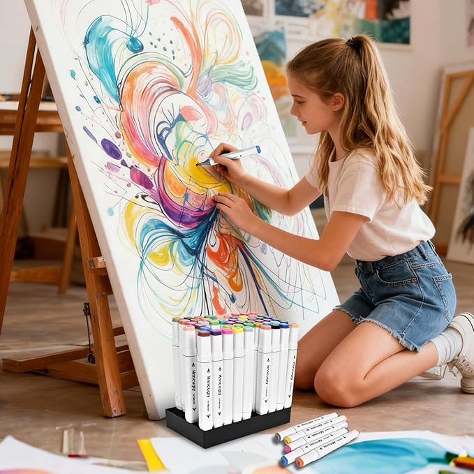 Alcohol Markers 60 Colors, Dual Tips Coloring Art Markers Set with Case & Holders, Chisel & Fine Artist Sketch Pens Art Supplies for Kids Adult Coloring Books, Drawing, Painting, Sketching