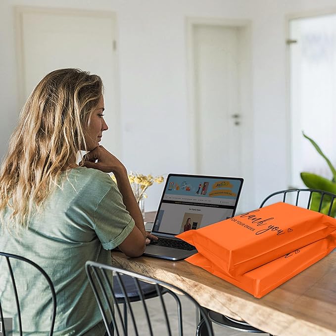JinRuiKJ Thank You Poly Mailer 10x13 Inch 100 PCS, Shipping Bags for Clothing, Packaging Bags for Small Business, Strong Adhensive, Waterproof and Tear-Resistant Mailing Envelopes, Orange