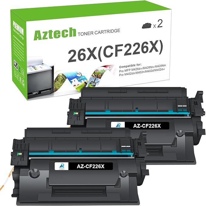 Aztech 26X CF226X Toner Cartridge 2 Pack High Yield Compatible Replacement for HP 26X CF226X 26A CF226A Pro M402dn M402n M402dw Pro MFP M426fdw M426fdn M426dw CF226XC Printer Ink (Black 2-Pack)