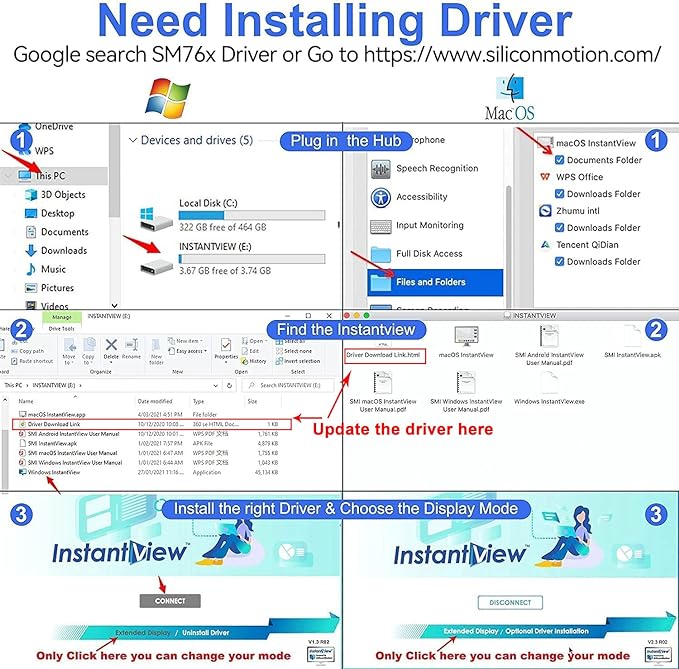 LIONWEI USB 3.0 to Dual HDMI Docking Station for Windows & macOS, USB C Adapter 2 Monitor Splitter for MacBook Pro/Air/M1/M2/Dell/HP/Lenovo/Surface