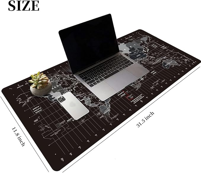 Large Keyboard Gaming Mouse Pad Black World Map Mouse Pad with Anti-Slip Rubber Base, Extended XXL Long Gaming Mousepad Big Mouse Pads for Desk,31.5 X 11.8 Inch