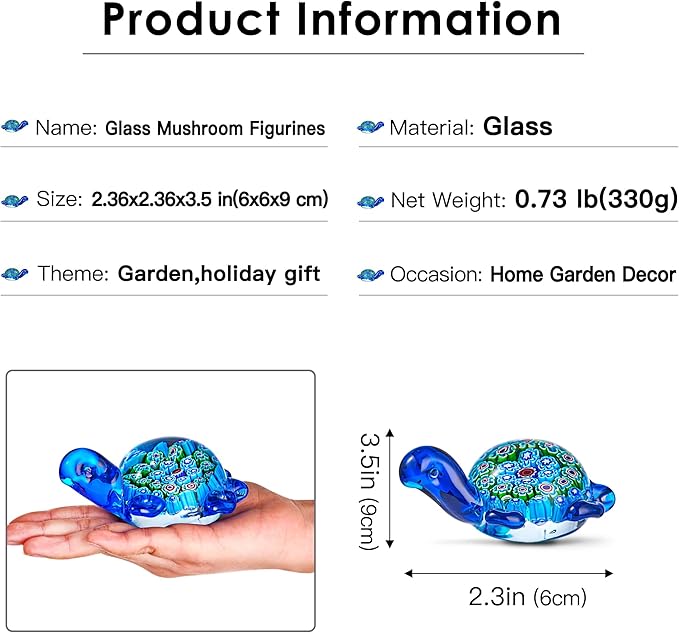 Hand Blown Glass Sea Turtle Figurine Paperweight,Sea Animal Ornament for Home Decor,Sea Animals Collection for Birthday Gift,Glass Tortoise Sculpture