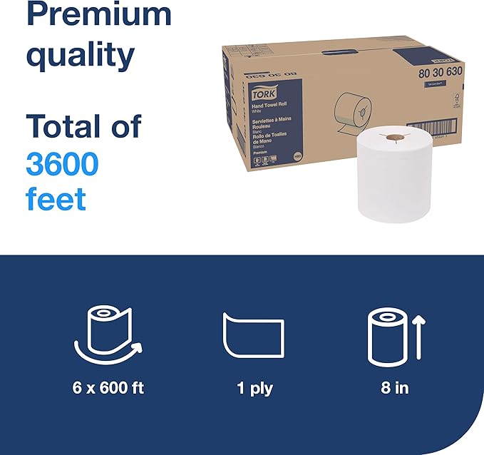 Tork Roll Hand Towel White H80, Premium, 6 rolls, 8030630