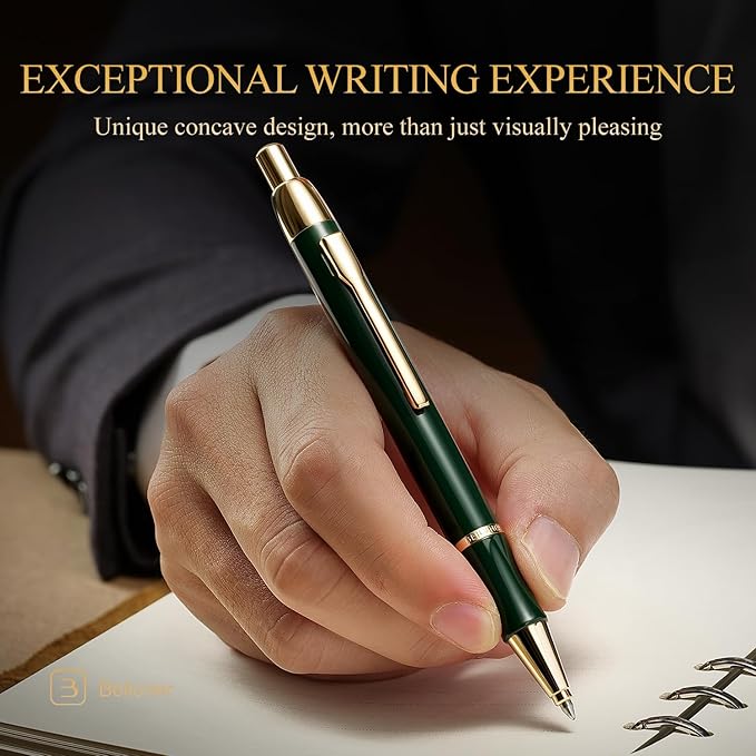 BEILUNER Luxury Gel Pen with 24K Gold Electroplating Finish, Green Piano Lacquer, Luxury Grade Craftsmanship, Best Gel Pen Gift Set for Men and Women