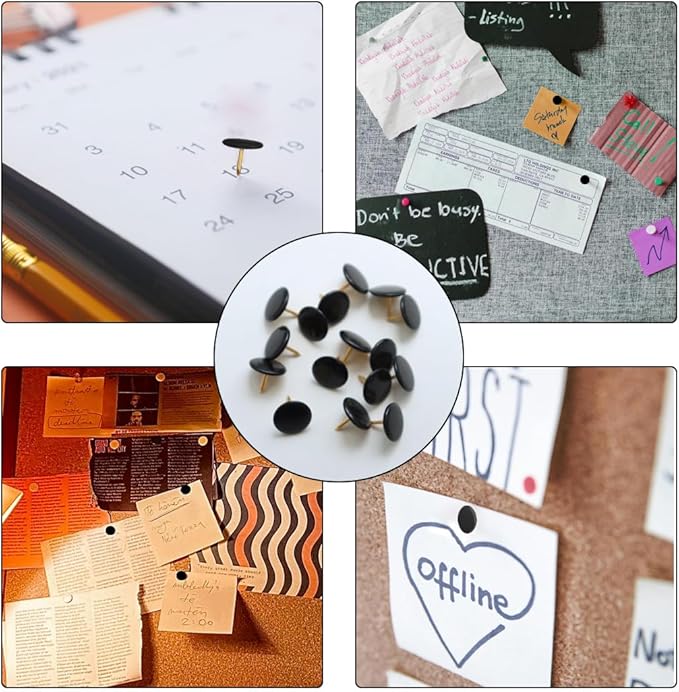 300 PCS Thumb, Tacks Plastic Round Head Thumbtack, Plastic Roundness Push Pins, Roundness Head Thumbtack for Map, Office, Photo Wall, Cork Board (Black)