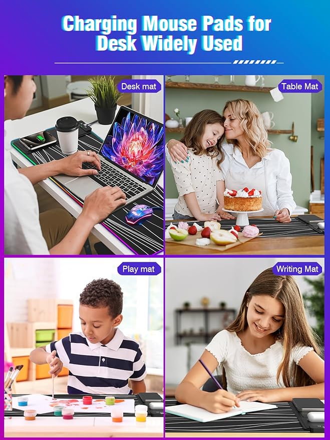 XXL Mouse Pad with Phone Holder, RGB Desk Mat with 15W Fast Charging, LED Large Gaming Mouse Pad with 11 Lights Colors, Long Mouse Pads, Waterproof Non-Slip Desk Pad for Gamer Esports Pros