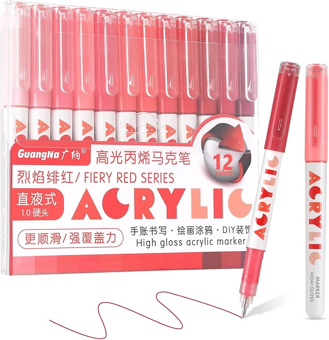 kander Direct High Gloss Acrylic Marker, 12 Colors Acrylic Paint Pens with Bullet Tip, Nicety Fine Tip Gel Pens for Teenagers, Multi-Purpose Art Supplies for Rock Painting, Crafts, DIY