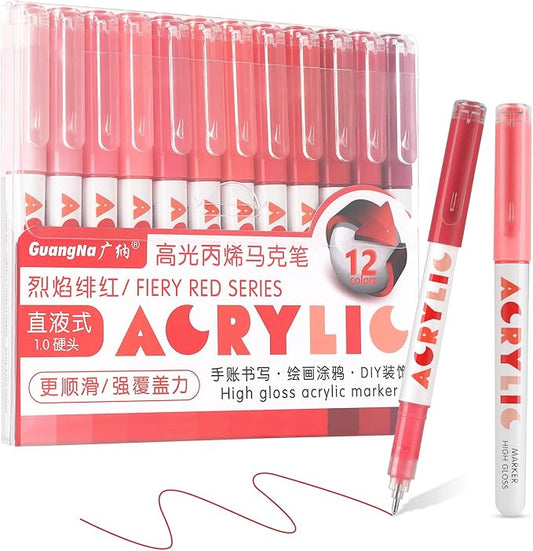 kander Direct High Gloss Acrylic Marker, 12 Colors Acrylic Paint Pens with Bullet Tip, Nicety Fine Tip Gel Pens for Teenagers, Multi-Purpose Art Supplies for Rock Painting, Crafts, DIY