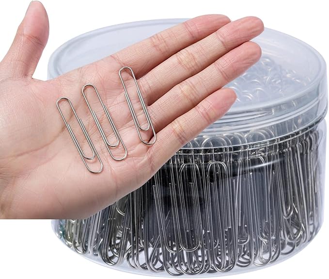 Shiny Silver Jumbo Paper Clips, 1.3 Inch (33mm) & 2 Inch (50mm), 400-Pack for Office, School & Home Document Organizing