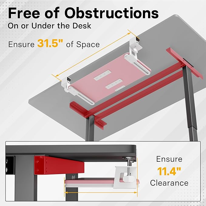 BONTEC KMT01 Under Desk Keyboard Tray, Pull-Out Keyboard & Mouse Platform with C-Clamp, 25.6 x 11.8 in Space-Saving Ergonomic Slide-Out Drawer, Pink
