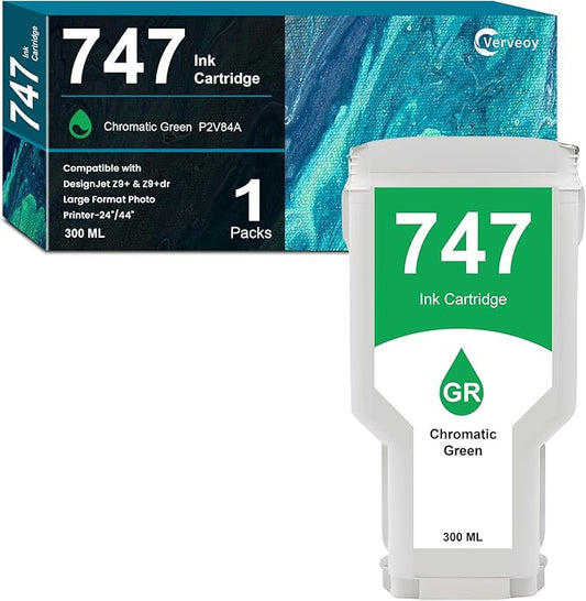 747 Chromatic Green 300-ml Ink Cartridge (P2V84A) Replacement for HP 747 P2V84A Chromatic Green High Capacity Ink for DesignJet Z9+ & Z9+dr Large Format Photo Printer (1-Pack, P2V84A Chromatic Green)