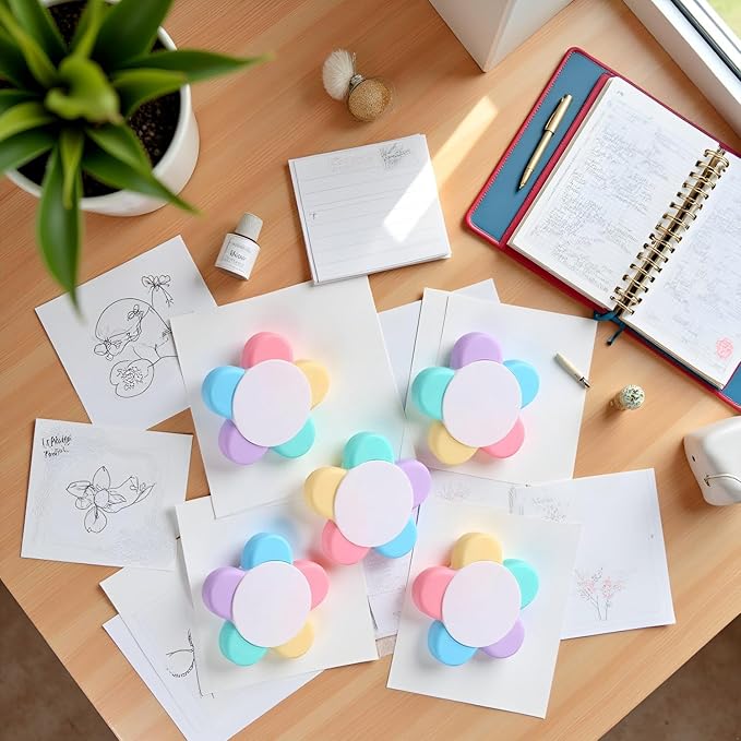 Leery Macaron Petals Highlighters,5-in-1 Flower Shape Watercolor Pen Set, Fluorescent Pastel Markers for Journaling, Note Taking, Office & School Aesthetic Supplies (5)