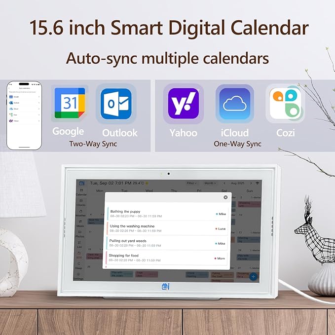 15.6 Inch Digital Calendar,Desktop&Wall Calendar Planner,Chore Chart,Meal Planning,Photo Share,Alarm Reminder,Task Rewards System,TouchScreen Smart Electronic Calender for Family Organizer- 5MP Webcam