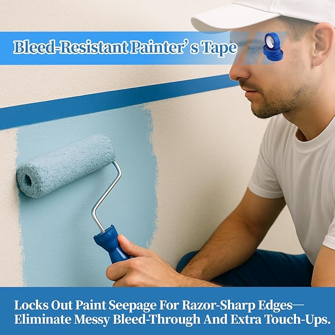 10 Rolls Painters Tape 2 Inch Wide Bulk, No Residue Blue Paint Tape 2 Inches x 55 Yards, Easy-Release Masking Tape for Painting Walls, Baseboards and Home Renovation