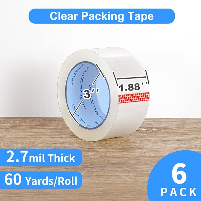 JARLINK Clear Packing Tape (6 Rolls), Heavy Duty Packaging Tape for Shipping Packaging Moving Sealing, 2.7mil Thick, 1.88 inches Wide, 60 Yards Per Roll, 360 Total Yards